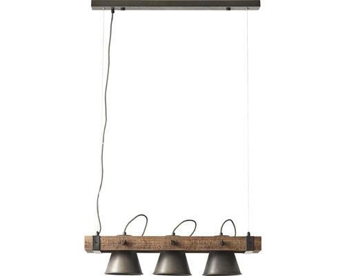 Závěsné svítidlo se třemi světly a dřevěným trámem