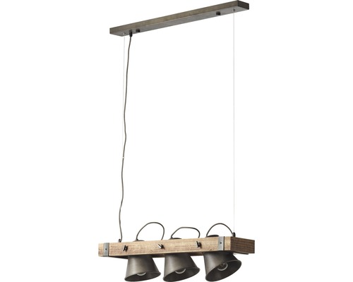 Závěsné svítidlo se třemi stínidly a dřevěnými detaily