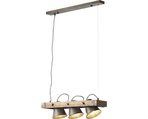 Závěsná lampa se třemi reflektory a dřevěnými detaily