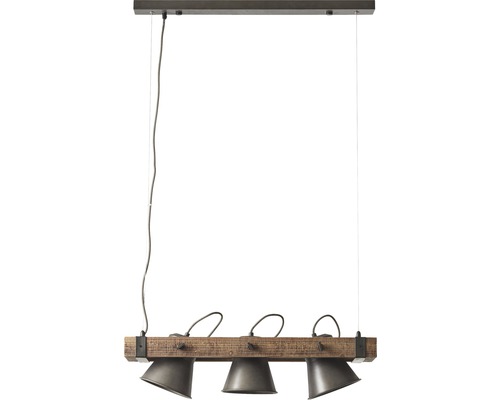 Závěsné svítidlo se třemi světly a dřevěným trámem