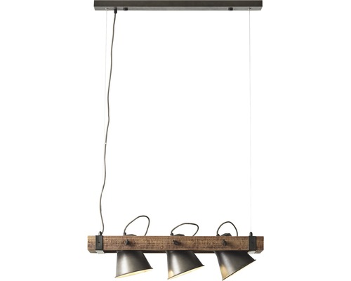 Závěsné svítidlo se třemi světly a dřevěným nosníkem