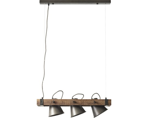 Závěsné svítidlo se třemi reflektory na dřevěném trámu