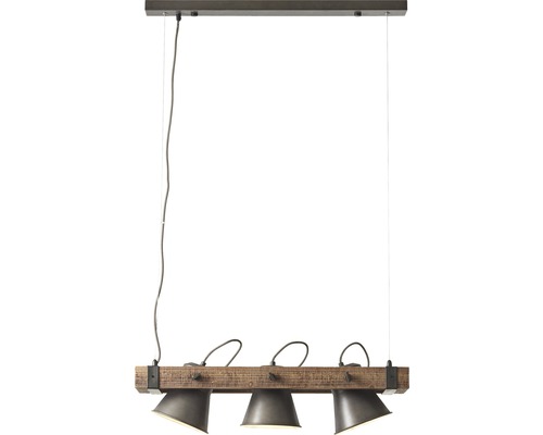 Závěsné svítidlo se třemi světly a dřevěným trámem
