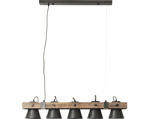 Závěsné svítidlo s dřevem a pěti stínidly