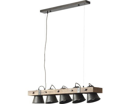 Závěsná lampa s pěti světly a dřevěným trámem