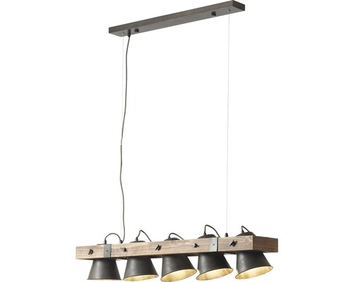 Závěsné svítidlo s pěti světly a dřevěnými detaily