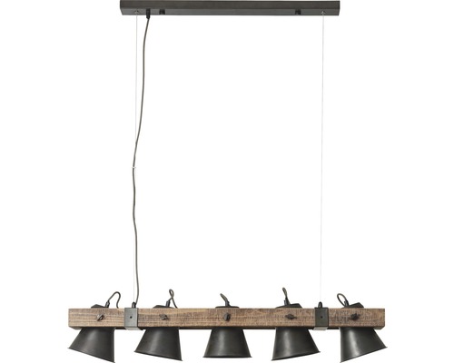 Závěsná lampa s pěti světly z dřeva a kovu