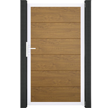 Zahradní branka s vodorovnými dřevěnými panely a klikou