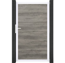 Zahradní branka s designem dřeva v bílém rámu