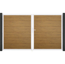 Dvoukřídlá brána s designem dřeva a rukojetí