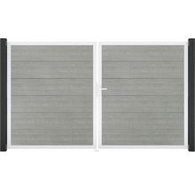 Dvoukřídlá brána z hliníku s dřevěným vzhledem