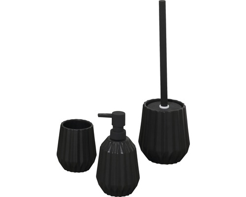 Koupelnová sada s dávkovačem mýdla, kelímkem na zubní kartáčky a WC štětkou