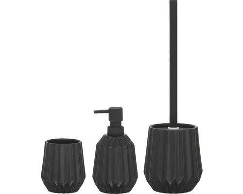 Keramická koupelnová sada s dávkovačem mýdla, kelímkem na zubní kartáčky a sadou toaletní štětky