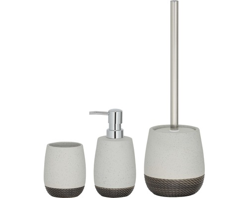 Koupelnová sada s dávkovačem mýdla, kelímkem na zubní kartáčky a WC kartáčem