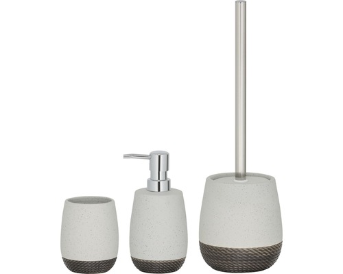 Keramická koupelnová sada s dávkovačem mýdla, kelímkem na zubní kartáčky a WC štětkou