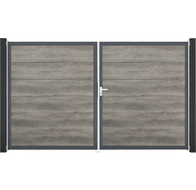 Dvoukřídlá brána z hliníku s dřevěným vzhledem