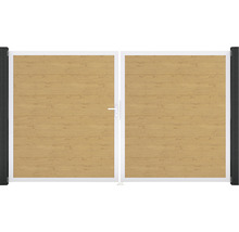 Dvoukřídlá brána s dřevěnou výplní a kovovým rámem