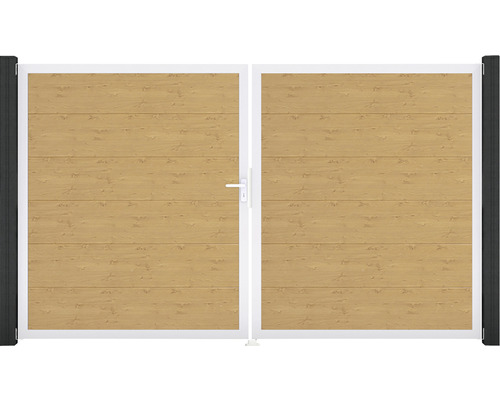 Dvoukřídlá brána s dřevěnou výplní a kovovým rámem