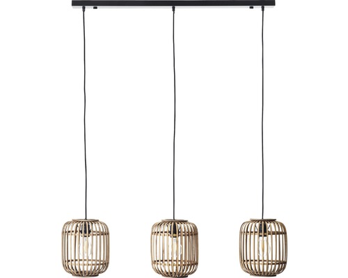 Závěsné svítidlo se třemi žárovkami a bambusovým stínidlem