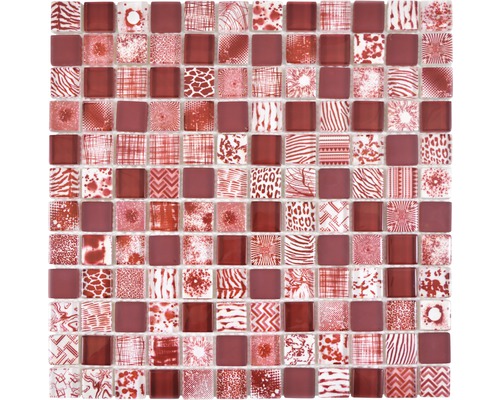 Skleněná mozaika čtvercová crystal mix red