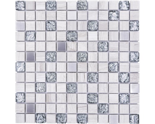 Mozaika z přírodního kamene čtvercová crystal/kámen/ocel wood white-0