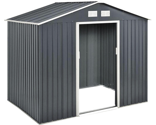 Kovový zahradní domek s otevřenými dveřmi