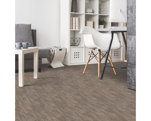 Obývací pokoj s kobercem, pohovkou, stolem a židlí.