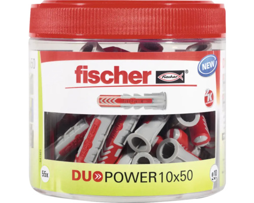 Hmoždinky Fischer DuoPower 10x50 v zásobní nádobě