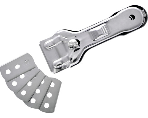 Kovová škrabka na sklo s náhradními čepelemi