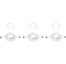 Tři pouzdra vestavných bodových svítidel s upevňovacími sponami