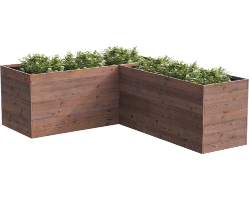 Květináč do rohu ve tvaru L ze dřeva s výsadbou