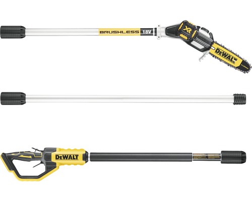 Akumulátorová tyčová pila DeWalt ve třech pohledech