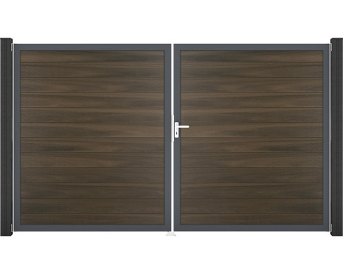 Brána GroJa Flex pravá Dvoukřídlá brána s vodorovnými lamelami ve vzhledu dřeva a ocelovým rámem