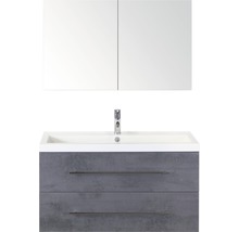 Koupelnový nábytkový set Sanox Straight barva čela beton antracitově šedá ŠxVxH 100 x 170 x 40 cm s umyvadlem z minerální litiny a zrcadlovou skříňkou