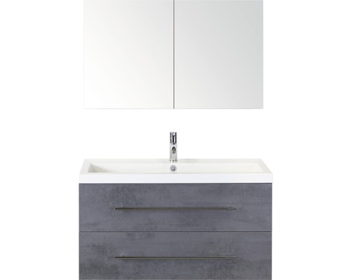 Koupelnový nábytkový set Sanox Straight barva čela beton antracitově šedá ŠxVxH 100 x 170 x 40 cm s umyvadlem z minerální litiny a zrcadlovou skříňkou