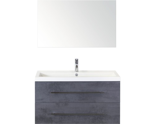 Koupelnový nábytkový set Sanox Straight barva čela beton antracitově šedá ŠxVxH 100 x 170 x 40 cm s umyvadlem z minerální litiny a zrcadlem