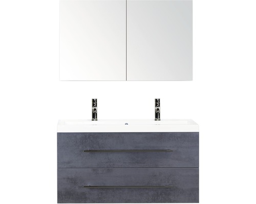 Koupelnový nábytkový set Sanox Straight barva čela beton antracitově šedá ŠxVxH 100 x 170 x 40 cm s dvojitým umyvadlem z minerální litiny a zrcadlovou skříňkou