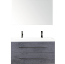 Koupelnový nábytkový set Sanox Straight barva čela beton antracitově šedá ŠxVxH 100 x 170 x 40 cm s dvojitým umyvadlem z minerální litiny a zrcadlem