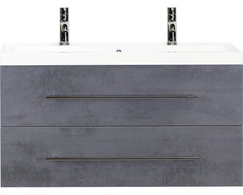 Koupelnový nábytkový set Sanox Straight barva čela beton antracitově šedá ŠxVxH 100 x 55 x 40 cm s dvojitým umyvadlem z minerální litiny