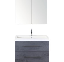 Koupelnový nábytkový set Sanox Straight barva čela beton antracitově šedá ŠxVxH 80 x 170 x 40 cm s umyvadlem z minerální litiny a zrcadlovou skříňkou