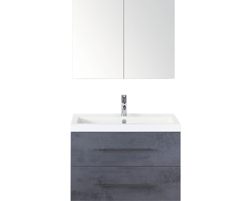 Koupelnový nábytkový set Sanox Straight barva čela beton antracitově šedá ŠxVxH 80 x 170 x 40 cm s umyvadlem z minerální litiny a zrcadlovou skříňkou