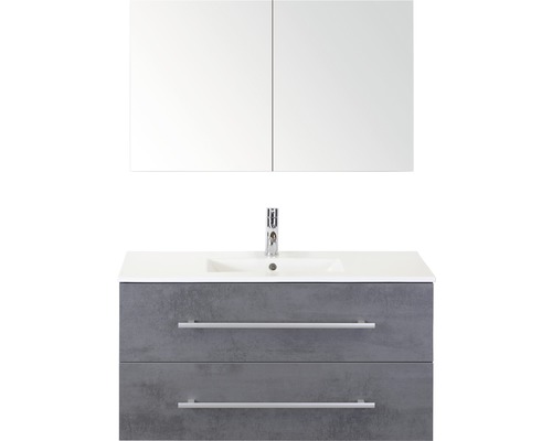 Koupelnový nábytkový set Sanox Stretto barva čela beton antracitově šedá ŠxVxH 101 x 170 x 39 cm s keramickým umyvadlem a zrcadlovou skříňkou
