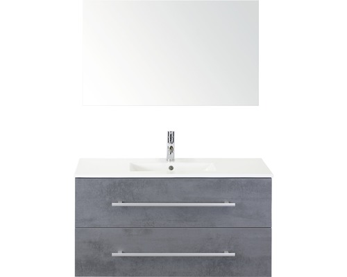 Koupelnový nábytkový set Sanox Stretto barva čela beton antracitově šedá ŠxVxH 101 x 170 x 39 cm s keramickým umyvadlem a zrcadlem