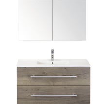 Koupelnový nábytkový set Sanox Stretto barva čela tabacco ŠxVxH 101 x 170 x 39 cm s keramickým umyvadlem a zrcadlovou skříňkou