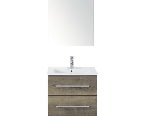 Koupelnový nábytkový set Sanox Stretto barva čela tabacco ŠxVxH 61 x 170 x 39 cm s keramickým umyvadlem a zrcadlovou skříňkou