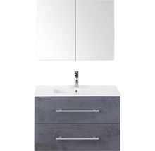 Koupelnový nábytkový set Sanox Stretto barva čela beton antracitově šedá ŠxVxH 81 x 170 x 39 cm s keramickým umyvadlem a zrcadlovou skříňkou