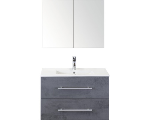 Koupelnový nábytkový set Sanox Stretto barva čela beton antracitově šedá ŠxVxH 81 x 170 x 39 cm s keramickým umyvadlem a zrcadlovou skříňkou