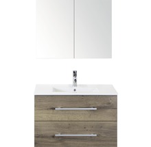 Koupelnový nábytkový set Sanox Stretto barva čela tabacco ŠxVxH 81 x 170 x 39 cm s keramickým umyvadlem a zrcadlovou skříňkou