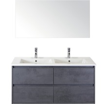 Koupelnový nábytkový set Sanox Porto barva čela beton antracitově šedá ŠxVxH 121 x 170 x 51 cm s keramickým dvojitým umyvadlem a zrcadlem