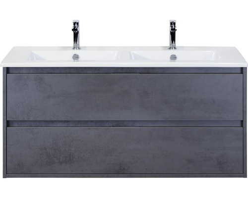 Koupelnový nábytkový set Sanox Porto barva čela beton antracitově šedá ŠxVxH 121 x 57 x 51 cm s keramickým dvojitým umyvadlem